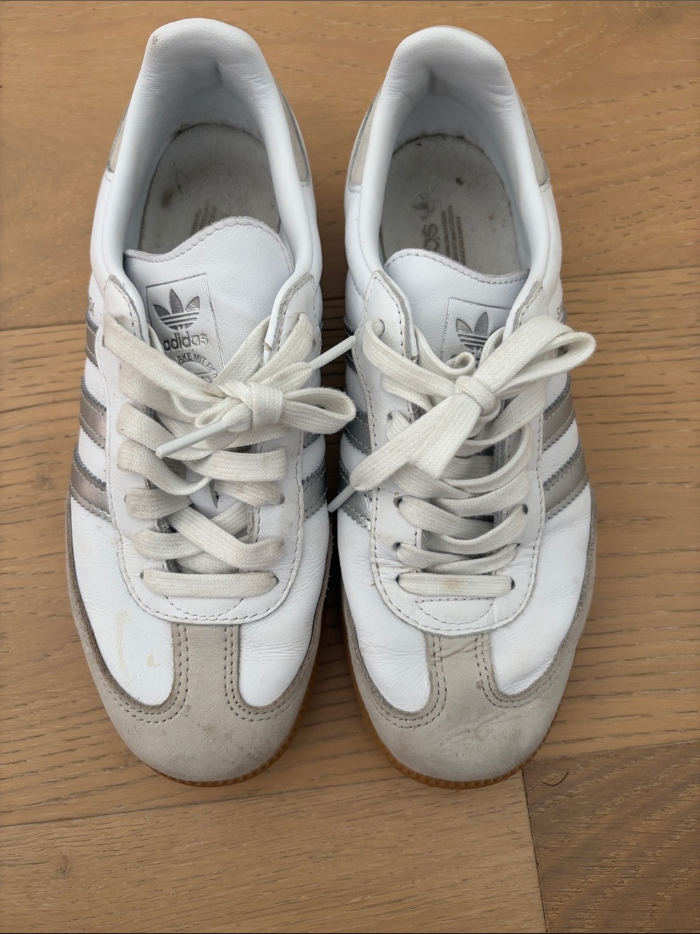 adidas White and Silver Samba with Gum Sole - Picture 7 of 12
